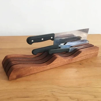 Ebony Nož Blok Imetnik V Predal Nož Predal Organizator Mesar Nož Skladiščenje Imetnik Rack Kuhinja Orodje