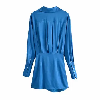 2021 Ženske Modni Naguban Shirt Obleko Proti-Vrat Dolge Hlačnice In Rokavi Vitek Pas Casual Chic Lady Kratke Obleke Ženska Halja