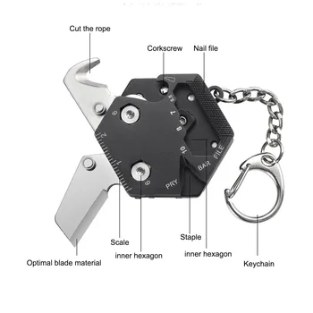 Na Prostem Orodja Multitool Keychain Heksagonalna Kit Zložljiv Mini Žep Preživetje Orodje Set Z Nožem Mikro Izvijačem Nastavite 14 V 1