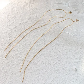 GHIDBK Debelo Poslastica Layering Tanke 15 cm Dolgo vrvico iz Nerjavečega Jekla Tassel Stud Uhani za Ženske Modni Minimalističen Nakit