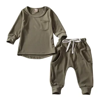 0-3Y Malčka Otroci Baby Boy, Girl Obleke, Kompleti Jeseni Obleke Trdna Dolg Rokav Vrhovi+Hlače Trenirke Določa