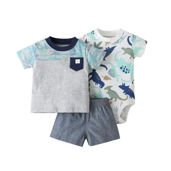 Newborn Baby Girl Boy Oblačila Sklop 2021 Poletje Živali Cvjetnim Natisne Bombaž Bodysuit+Vrhovi+Hlače 3PCS Otroška Oblačila Obleko, ki Določa