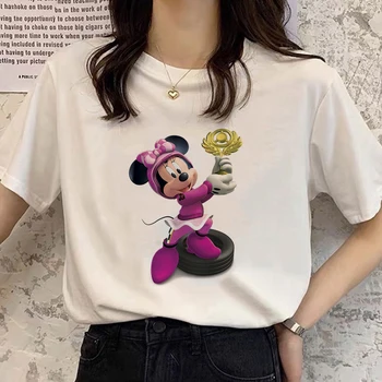Disney Srčkan Minnie Mouse Cos Malo Morska Deklica Ariel Risanka Tiskanja Dekleta Puloverju White Elegantna T-Shirt Priložnostne Moda Za Ženske Svoboden Tee