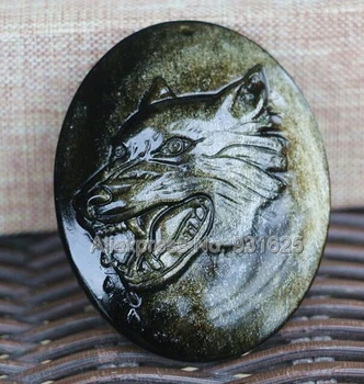 Vroče Čudovite Naravne Zlato Obsidian Ročno Izrezljane Volk Srečo, Amulet Obesek + prosti Črne Kroglice Ogrlica Modni Nakit