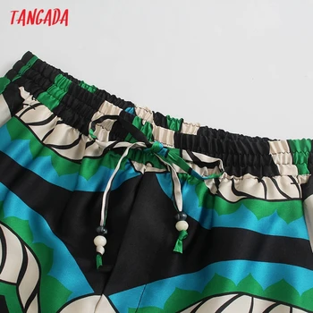 Tangada Moda za Ženske, Zelena Cvjetnim Tiskanja Obleko Hlače Hlače Vintage Stil Strethy Pasu Lady Hlače Pantalon 5Z270