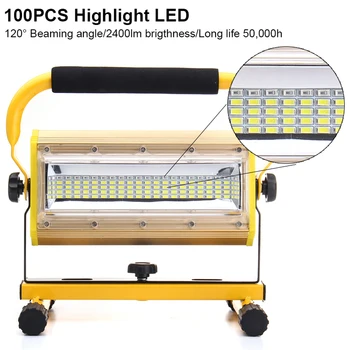 100W Refletor LED delovna Lučka Poplav Svetlobe Svetilka COB LED Žaromet Pozornosti Gradnje Svetilko z 6x 18650 Baterijo & Polnilnik