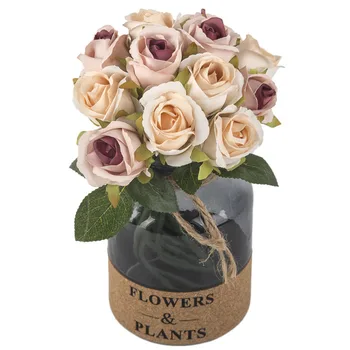 12 Glav/kup Rose Poročna Šopek Umetnih Dekoracijo Cvet Poročno Dekoracijo Cvet Svilenih Vrtnic Cvet Moda Darila 25 cm