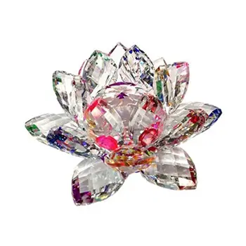3.4 palčni Mavrica Kristalno Lotus Flower z šatulji za Feng Shui Doma Dekor Doma Dekoracijo