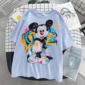 Disney Sintetičnega Materiala Poletje Dekle Majica Vrhovi Luksuzni Oblikovalec Tshirt Mickey Mouse Risanka Tiskanja Ženske T-Shirt