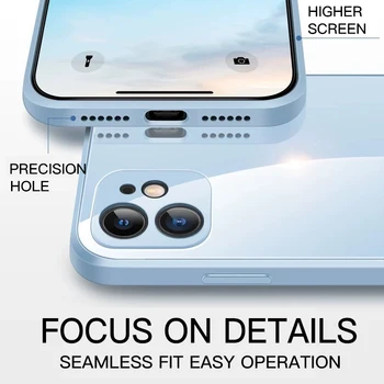 Kvadratni Kaljeno Steklo Primeru Telefon Za iPhone 11 12 Pro Max 12 Mini XS Max X XR 8 7 Plus SE 2020 Mehki Silikonski Okvir Telefon Kritje