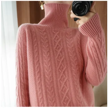 Vroče prodaje 2021 nove ženske jeseni mode high-end kašmir pulover turtleneck puloverju pulover leni, veter toplo plesti pulover