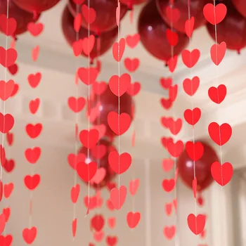 40 Srca Poroko Garland Rdeče Papir Niz Banner DIY valentinovo Viseče Zavese Poroko Ljubezen Soba Postavitev Dekoracijo 5M