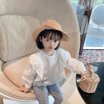 Otroška oblačila 2021 pomlad nove dekliške bele srajce, srednje velikih in majhnih otrok, dojenček korejski lace majica dolgi rokavi t