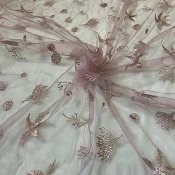 130 cm Širina Vijolično Vezenje Sea Star Korale, Čipke Tkanine Za Obleko Srajco, ki Jih Dvorišču