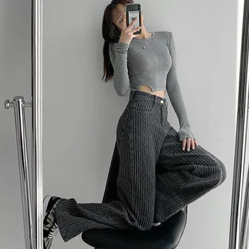 ODTENEK DOBE Žensk Retro Visoko Pasu Hlače Hlače Ženske Hyun MOPA Stil Jeans Harajuku korejski Moda 2021 Pantalon Femme Y2K