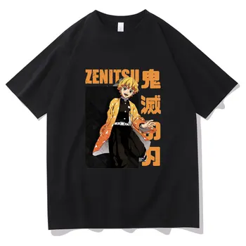 2021 Poletje Japonske Anime Demon Slayer Agatsuma Zenitsu Kratek Rokav Tee Moški WomenHip-hop Stilu Tshirt Moški Letnik Črna majica s kratkimi rokavi