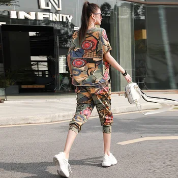 Moda Plima Poletje Korejska Različica 2021 Spomladi 2 Kosa Kompleti Za Ženske Dva Kosa Novo Obleko Z Dolgimi Rokavi Pisane Ohlapno Fit Ženske