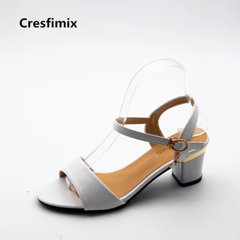 Cresfimix sandalias ženske mode pu usnje bela visoke pete sandala lady priložnostne udobno poletne sandale srčkan pomlad sandali