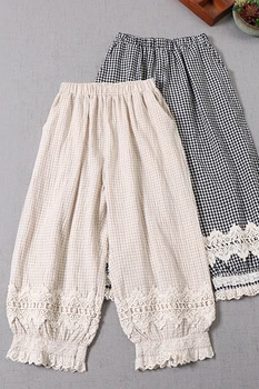 Mori serije ženskih bombaž perilo kariran hlače poleti novo ohlapno priložnostne Gleženj-dolžina hlače