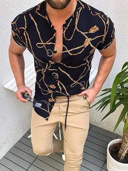 Nov Poletni moška Kratka Sleeved Print Majica 2021 Vroče Prodajalec Retro Priložnostne Etnične Hawaiian Slog Brez Ovratnika Velike Ohlapno Majico